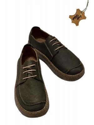 Dora Hakiki Deri Nubuk Comfort Taban Bağcıklı Günlük Kadın Ayakkabı Elde Yapım