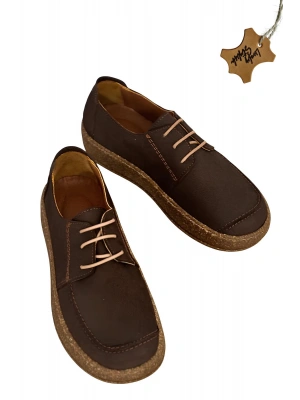 Dora Hakiki Deri Nubuk Comfort Taban Bağcıklı Günlük Kadın Ayakkabı Elde Yapım