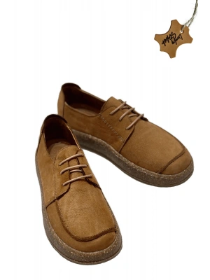 Dora Hakiki Deri Nubuk Comfort Taban Bağcıklı Günlük Kadın Ayakkabı Elde Yapım