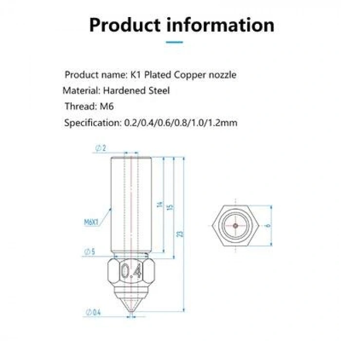 0.4mm Sertleştirilmiş Çelik Creality K1, K1 Max, CR-M4 Nozzle