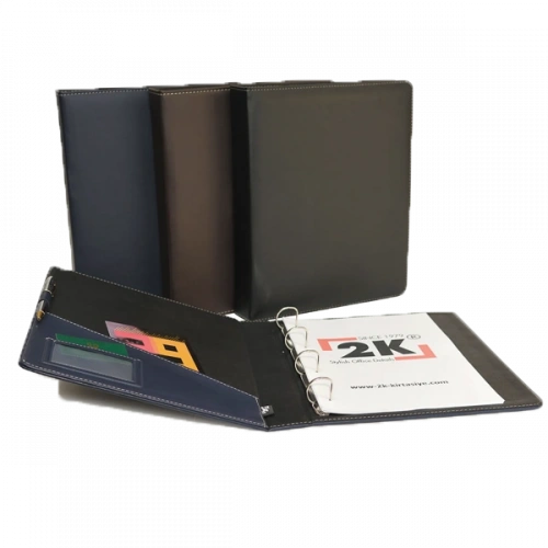 2k Sunum Klasörü 4 Halkalı Suni Deri 40 Mm Siyah A5 A533s