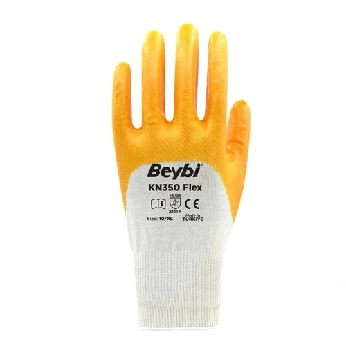 Beybi Pamuk Nitril Pmk Kn350 Flex 9 Beden Eldiven 12li Paket Beyaz Sarı En388 (2111x)