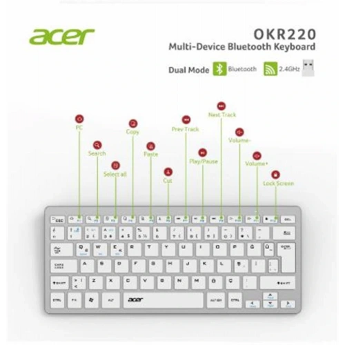 Acer Okr220 Beyaz Multidevice Dual Mode 2.4ghz Bluetooth Klavye (smart Tv)(android)