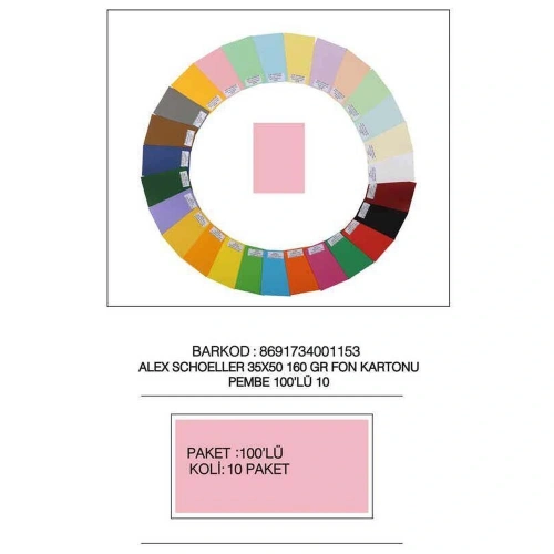 Alex Schoeller Fon Kartonu 160 Gr 35x50 10 Pembe