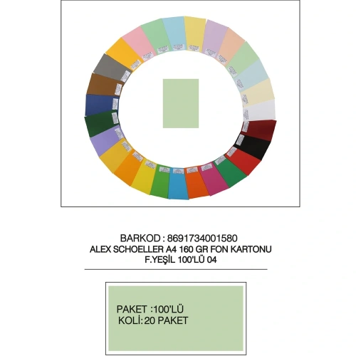 Alex Schoeller Fon Kartonu 160 Gr A4 04 Fıs Yeşili