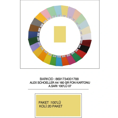 Alex Schoeller Fon Kartonu 160 Gr A4 07 A Sarı