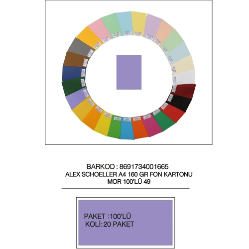 Alex Schoeller Fon Kartonu 160 Gr A4 49 Mor