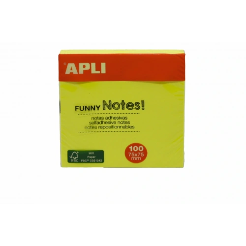 Apli Yapışkanlı Not Kağıdı Sarı Funny 100 Yp 75x75 11897