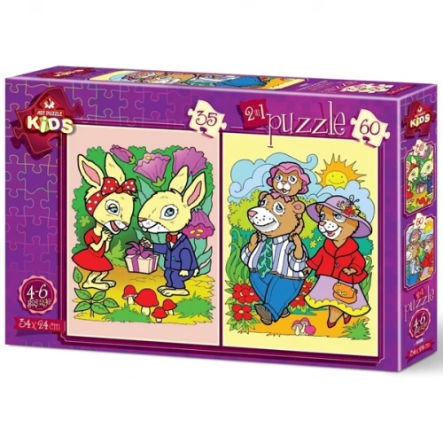 Art Puzzle 35+60 Parça Tavşanlar Ve Ayı Ailesi 4498