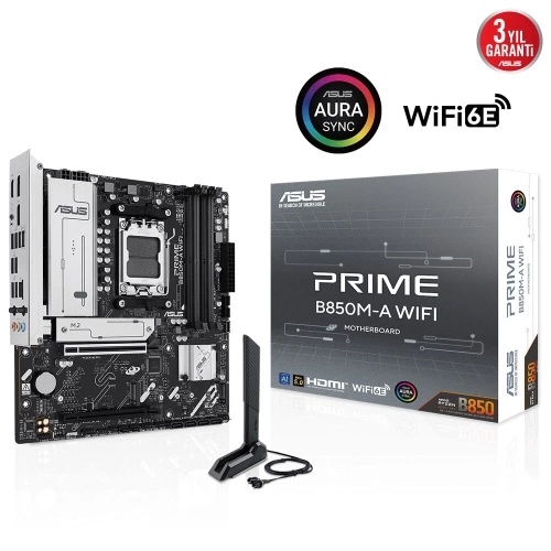 ASUS PRIME B850M-A WIFI, 4xDDR5, 3xM.2, 2xDP, HDMI, Type-C, Wi-Fi 6, Bluetooth 5.3, AM5 Soket Anakart