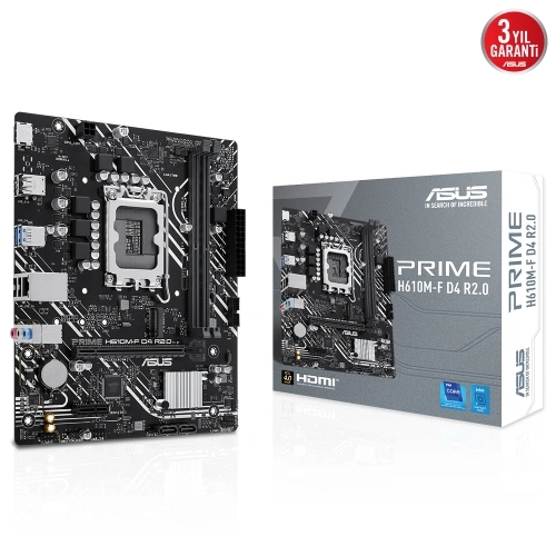 Asus Prıme H610m-f D4 R2.0, 2xddr4, M.2, Hdmı, 12-13.14.nesil, Lga1700 Soket, Anakart