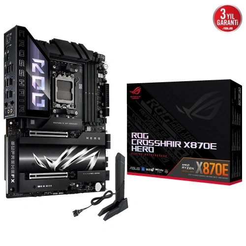 Asus Rog Crosshaır X870e Hero, 4xddr5, 5xm.2, Hdmı, Dp, Type-c, Pcıe 5.0, 2xwi-fi 7, Bluetooth V5.4, Am5 Soket Gamıng Anakart