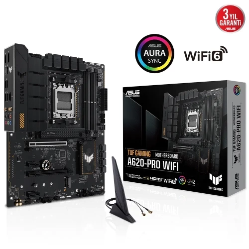 ASUS TUF GAMING A620-PRO WIFI, 4xDDR5, 2x M.2, HDMI, DP, Type-C, AM5 Soket GAMING Anakart
