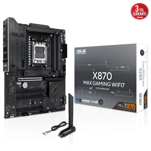 ASUS X870 MAX GAMING WIFI7, 4xDDR5, 3x M2, HDMI, DP, Type-C, Wi-Fi 7, Bluetooth v5.3, AM5 Soket GAMING Anakart