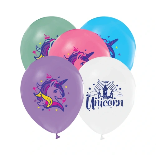 Balonevi Balon 4+1 Raınbow Unıcorn Baskılı 12 8 Li
