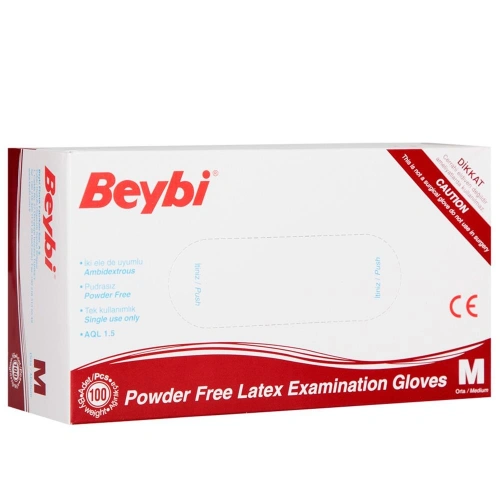 Beybi Lateks Pudrasız (m) Medium Beden Muayene Eldiven 100lü Paket