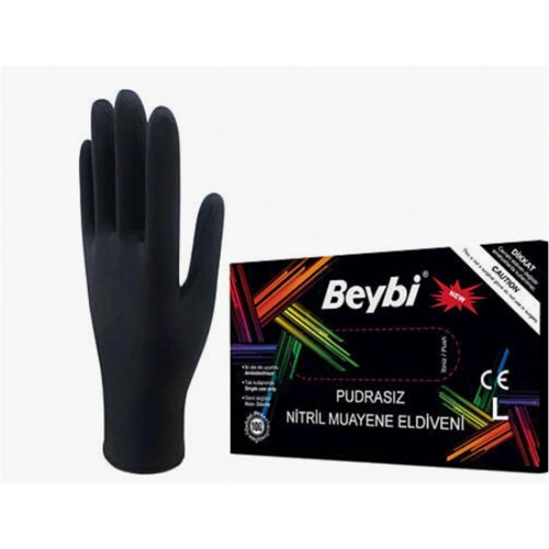 Beybi Muayene Large Pudrasız Siyah Nitril  Eldiven