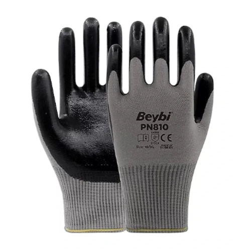 Beybi Nitril Poly Pn810 10 Beden Gri-siyah 12li Eldiven