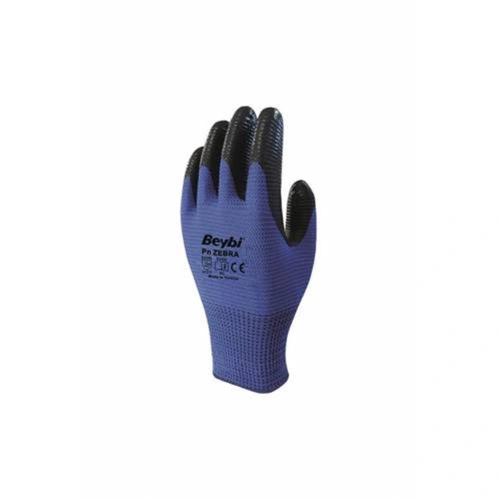 Beybi Nitril Poly Pnzebra 9 Beden Mavi Siyah  Eldiven 12li Paket En388 (3131x)
