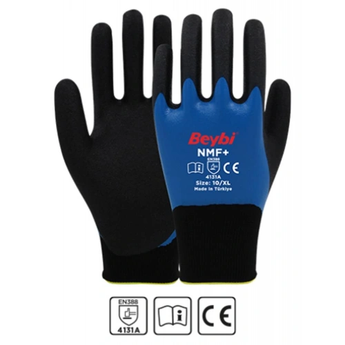 Beybi Nmf+ 10beden 12li Double Mikro Köpük Tam Nitril Kaplı Polyester Örgü Eldiven