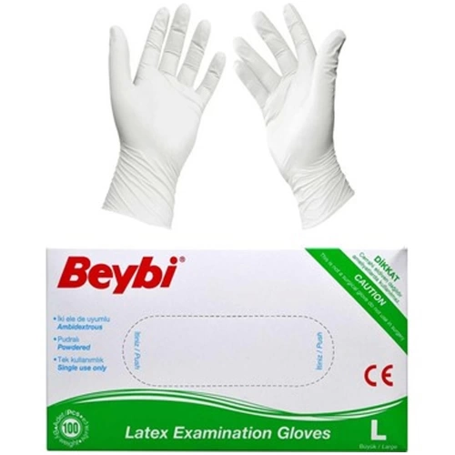 Beybi Pudralı Lateks Muayene Eldiveni L 100 LÜ
