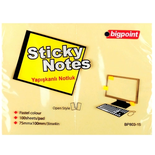 Bigpoint Yapışkanlı Not Kağıdı 75x100 Sarı BP803-15