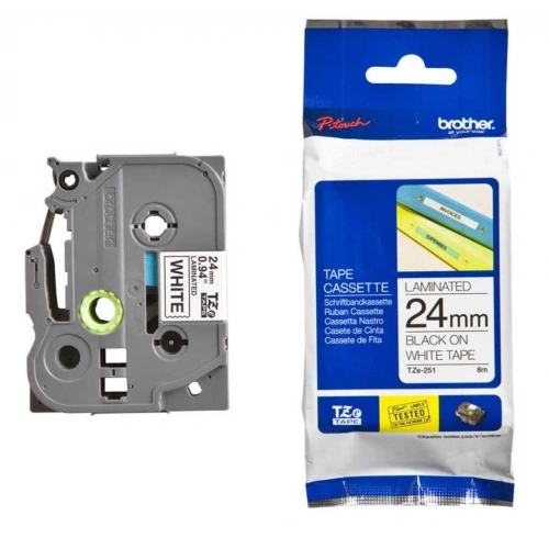 Brother Tze-251 24 Mm Beyaz Üzeri Siyah Laminasyonlu Etiket