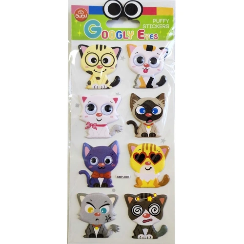 Bu-bu Googly Eyes Puffy Sticker Kediler 9x21 Bubu-swp-2303
