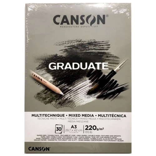 Canson Çizim Bloğu Graduate Mıx Medıa Gri 30 Syf A3 220 Gr