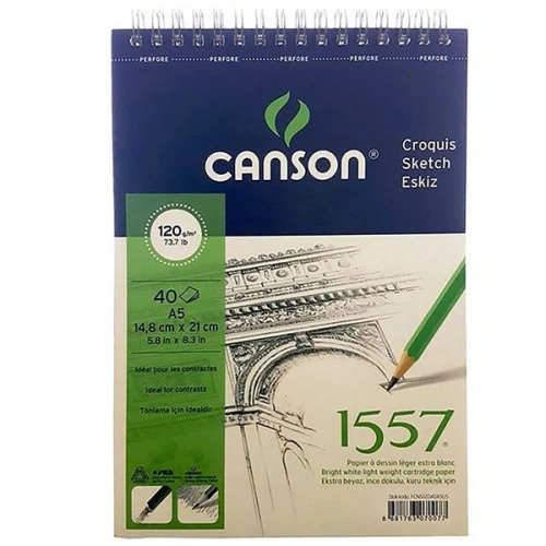 Canson Teknik Resim Defteri Blok Üstten Spiralli 40 Yp A5 120 Gr Fcns12040a5us
