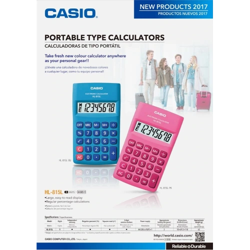Casio Hl-815l-pk 8 Hane Pembe Cep Tipi Hesap Makinesi