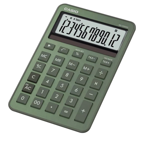 Casio Ms-200dQ-gn 12 Hane Puslu Yeşil Üstü Hesap Makinesi