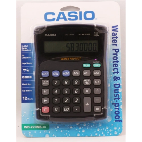 Casio WD-220MS-BU 12 Hane Suya-Toza Dayanıklı Masa Üstü Hesap Makinesi