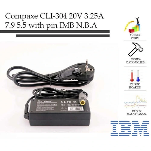 Compaxe Clı-304 Ibm- 20v-3.25a 7.9-5.5-with Pin Notebook Adaptör