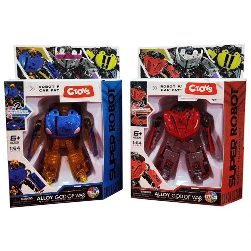 Ctoy Oyuncak arabaya Dönüşebilen Mini Robot 12li Stant Ctoy-666-z