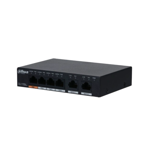 DAHUA PFS3006-4GT-60-V2, 4 Port, Gigabit, PoE 60W, 2 Port Uplink, Yönetilemez, Masaüstü Switch