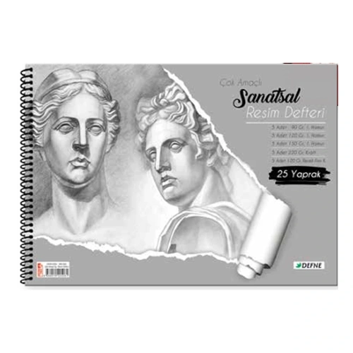 Defne Resim Defteri Çok Amaçlı Spiralli Krt Kapak 38x48 Dfn-5061