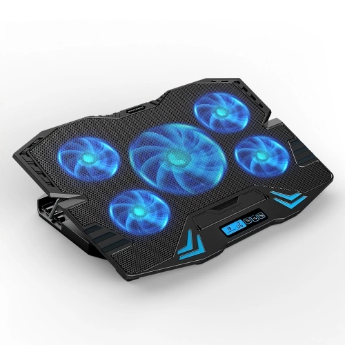 DEXIM DNA003, 5ad Fan, 10"-17" Notebook Soğutucu, 5 Kademeli Stand, 5 Farklı Program, Ayarlanabilir Hız, Mavi Ledli (Siyah)
