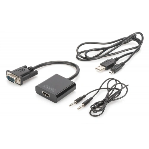 Digitus Da-70473 Vga  -  Hdmı Çevirici + Ses (3.5mm), Full Hd (1080p), Kablolu, 15 Cm, Siyah Renk