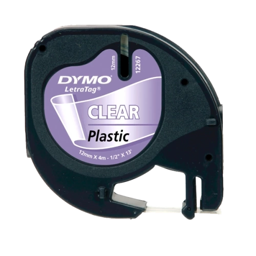 Dymo Letratag Şerit Plastik 12 MMx4 MT Şeffaf Üzerine Siyah 12267