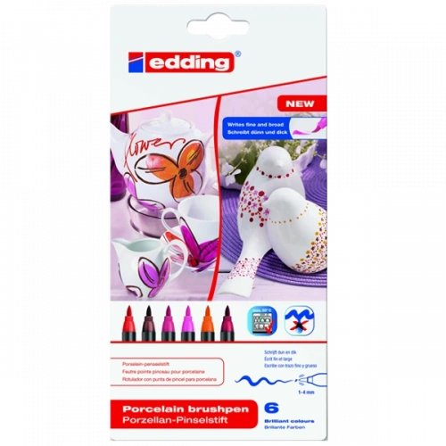 Edding Porselen Kalemi Fırça Uçlu 1-4 Mm 6 Lı Sıcak Renkler 4200/6s