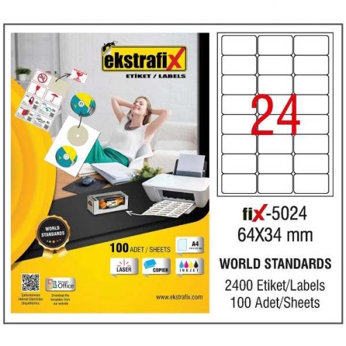 Ekstrafix Laser Etiket 100 YP 64x34 Laser-Copy-Inkjet FİX-5024