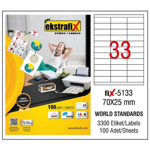 Ekstrafix Laser Etiket 100 Yp 70x25  Laser-copy-ınkjet Fix-5133