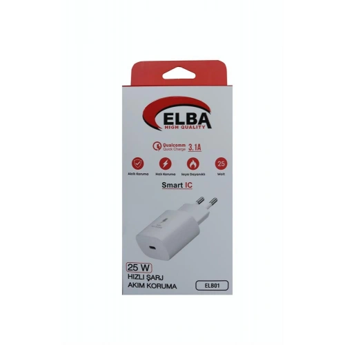 Elba Elb01-25wpd Beyaz 25w Şarj Kafa Type Usb-c Pd3.0-Qc4.0(akım Koruma-hızlı Şarj-ısıya Dayanıklı)