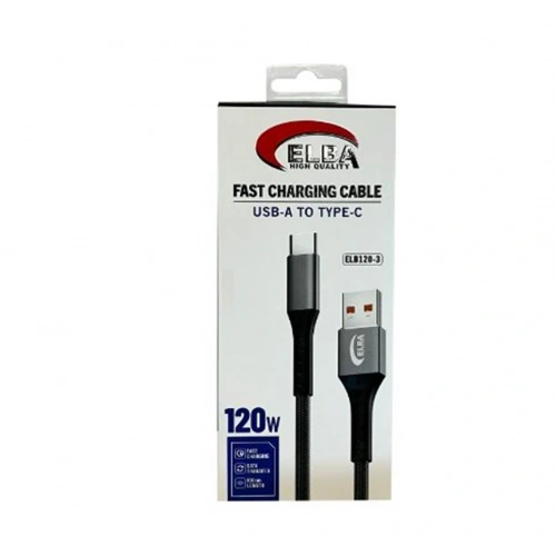 Elba Elb120-3 120w   Usbc Type-c To Usb 1mt Siyah Örgülü  Şarj Kablosu ( Data Veri )