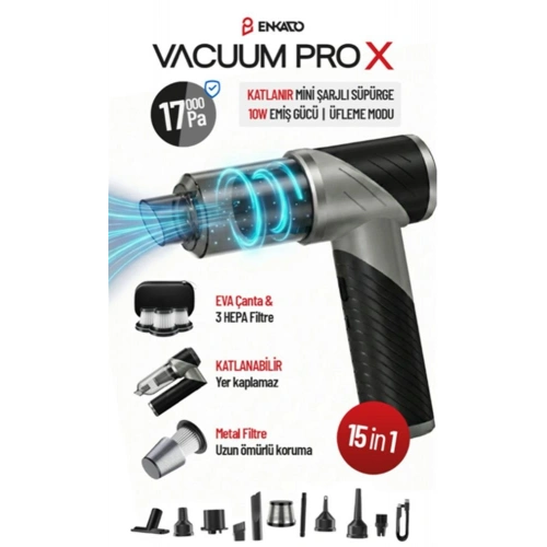 Enkado Ekd-sp20 17000pa 2000mah Güçlü Vakum-üflemeli Şarjlı Katlanabilir Araç Süpürgesi 3ad Filtr