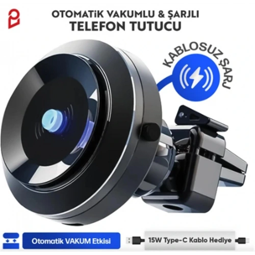 Enkado Otomatik Vakumlu Kablosuz Şarjlı Araç İçi Telefon Tutucu