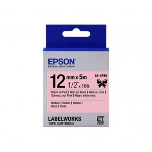 Epson LK-4PBK Pembe Üzeri Siyah Kurdele 12mm 9 Metre