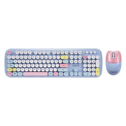 Everest Km-6284 Whısker Renkli Tuşlu Mavi Kablosuz Q Klavye + Mouse Set