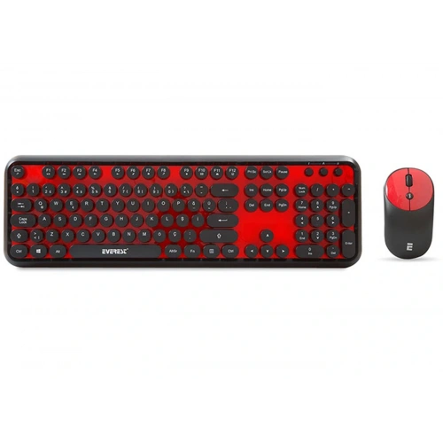 Everest Round Km-6282 Siyah Kırmızı Kablosuz Qmultimedia Klavye + Mouse Set